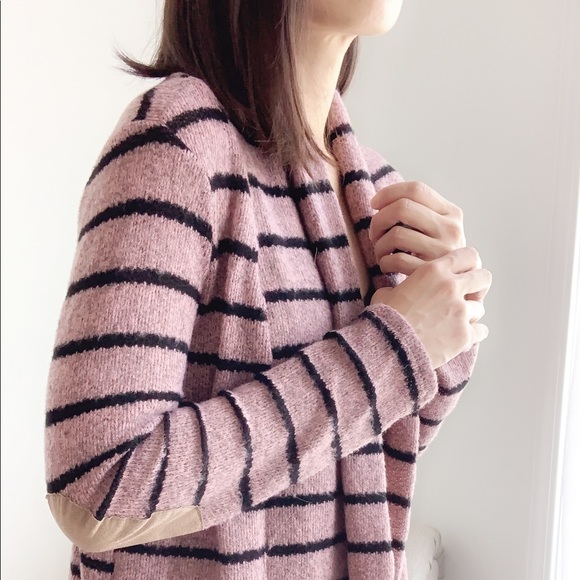 Striped and Suede Patch Cardigan - Picture 2 of 7